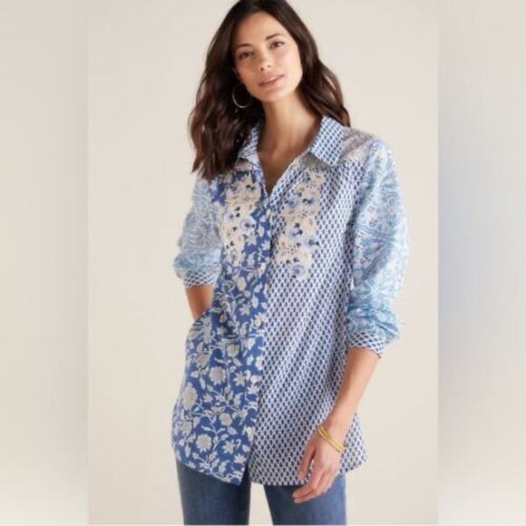 Soft Surroundings | Women | Capelle Embroidered Eyelet Button Up Shirt | Medium - Picture 15 of 15